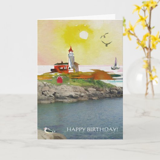 Vuurtorenrotsen kalmeren kustscène kaart (Gele Bloem)