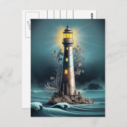 Vuurtorens Nighttime Glow Briefkaart (Voorkant / Achterkant)
