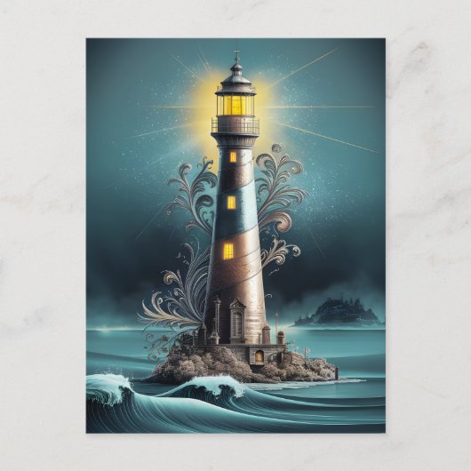 Vuurtorens Nighttime Glow Briefkaart (Voorkant)