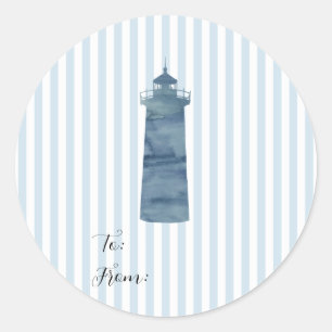 Vuurtorenschilderij Nautisch Blauwe Streep Kust Ronde Sticker