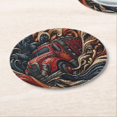 Vuurtruck heldendom op leer ronde kartonnen onderzetter (Gebogen)