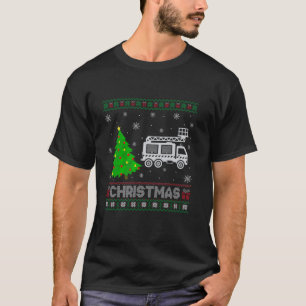 Vuurtruck kerstboom die lelijk kerstzweet verlicht t-shirt