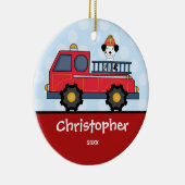 Vuurtruck speciaal kerstversiering voor jongen keramisch ornament (Rechts)