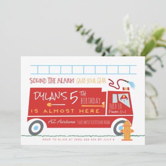 Vuurtruck uitnodiging (Staand voorkant)