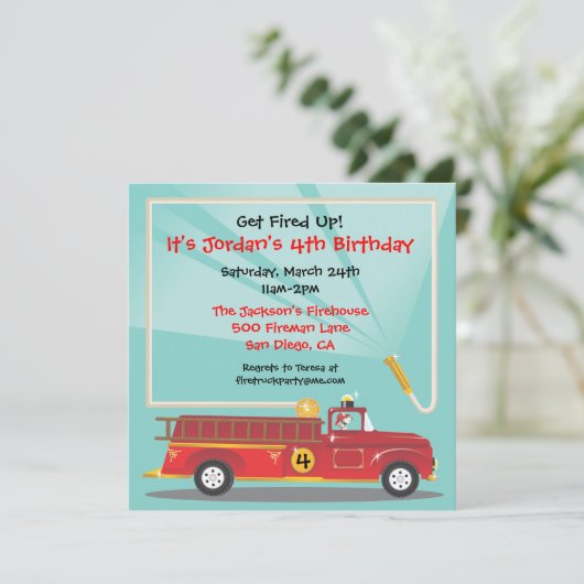 Vuurtruck uitnodiging (Staand voorkant)