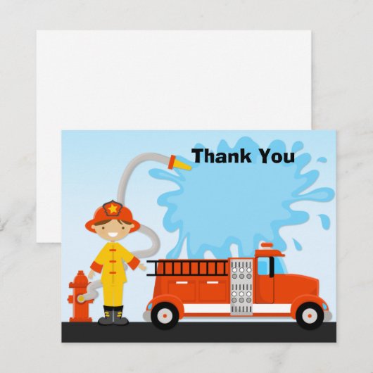 Vuurtruck verjaardag feest bedankt kaart (Voorkant / Achterkant)