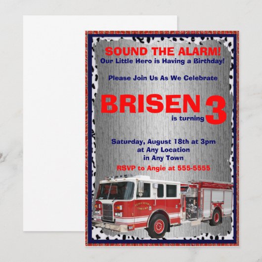 Vuurtruckuitnodiging Kaart (Voorkant / Achterkant)