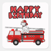 Vuurtrui en Dalmatian Dog Happy Birthday Vierkante Sticker (Voorkant)