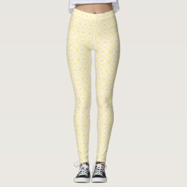 Vuurvaste Gele Witte Abstracte Gouache Kunst Leggings