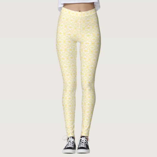 Vuurvaste Gele Witte Abstracte Gouache Kunst Leggings (Voorkant)