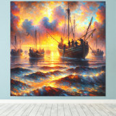 Vuurvissers halen bij zonsondergang canvas afdruk (Insitu (Houten vloer))