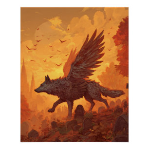 Vuurvleugelige Wolf in Zonsondergangsvlam Perfect Poster