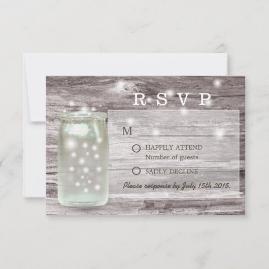 Vuurvliegen Ggloed Mason Jar Wedding RSVP (Voorkant)