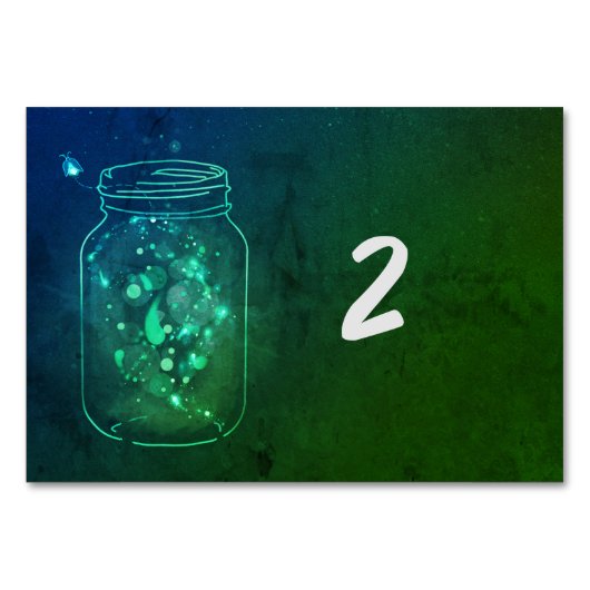 Vuurvliegen in Jars Greenleaf Table Number Kaarten (Achterkant)