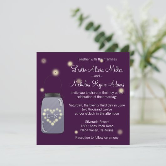 Vuurvliegen in Mason Jar Heart Wedding Kaart (Staand voorkant)