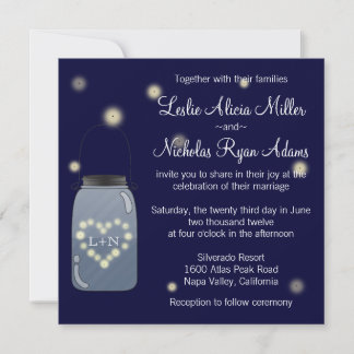 Vuurvliegen in Mason Jar Heart Wedding Kaart