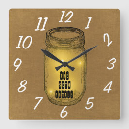 Vuurvliegen in Mason Jar Vierkante Klok