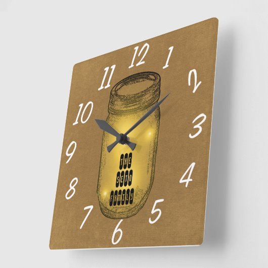 Vuurvliegen in Mason Jar Vierkante Klok (Hoek)