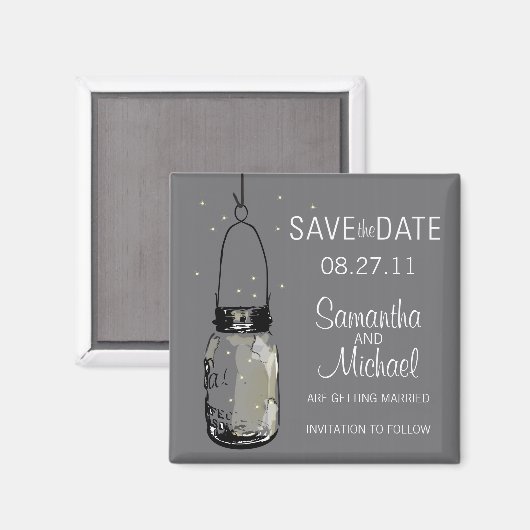 Vuurvliegen & Mason Jar Save the Date Magneet (Voorkant / Achterkant)