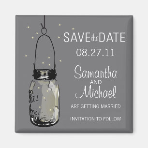 Vuurvliegen & Mason Jar Save the Date Magneet