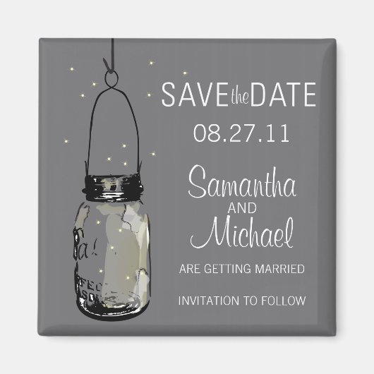Vuurvliegen &  Mason Jar Save the Date Magneet (Voorkant)