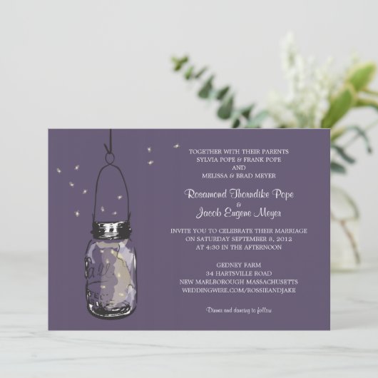 Vuurvliegen & Mason Jar Wedding Invitations Kaart (Staand voorkant)