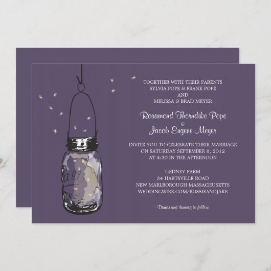 Vuurvliegen & Mason Jar Wedding Invitations Kaart (Voorkant / Achterkant)