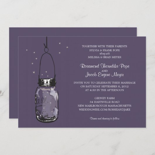 Vuurvliegen & Mason Jar Wedding Invitations Kaart (Voorkant / Achterkant)