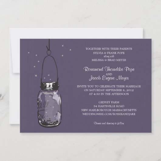 Vuurvliegen & Mason Jar Wedding Invitations Kaart (Voorkant)