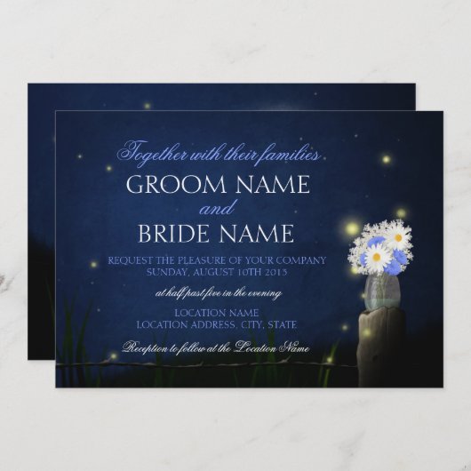 Vuurvliegen met bouquet rustige trouwuitnodiging kaart (Voorkant / Achterkant)