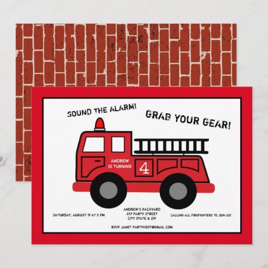 Vuurvlieger Birthday Party Uitnodiging (Voorkant / Achterkant)