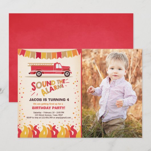 Vuurvliegerbrandblusbrandweer Birthday Invitation  Kaart (Voorkant / Achterkant)