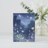 Vuurvliegjes bij nacht | Firefly Blue-Waterverf Briefkaart (Staand voorkant)
