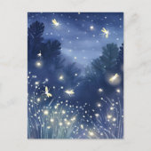 Vuurvliegjes bij nacht | Firefly Blue-Waterverf Briefkaart (Voorkant)