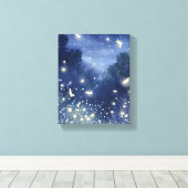 Vuurvliegjes bij nacht | Firefly Blue-Waterverf Canvas Afdruk (Insitu (Houten vloer))