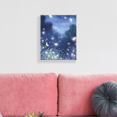 Vuurvliegjes bij nacht | Firefly Blue-Waterverf Canvas Afdruk (Insitu (Woonkamer))