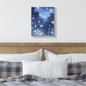 Vuurvliegjes bij nacht | Firefly Blue-Waterverf Canvas Afdruk (Insitu (Slaapkamer))