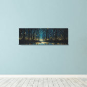 Vuurvliegjes lichten een donker fantasiebos Panora Canvas Afdruk (Insitu (Houten vloer))