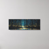 Vuurvliegjes lichten een donker fantasiebos Panora Canvas Afdruk (Voorkant)