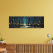 Vuurvliegjes lichten een donker fantasiebos Panora Canvas Afdruk (Insitu (Woonkamer))