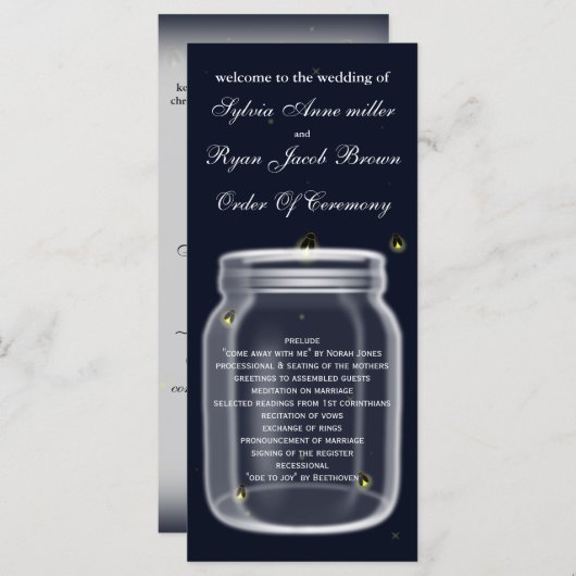 vuurvliegjes mason jar bruiloft programma programmakaart (Voorkant / Achterkant)