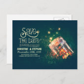 Vuurvliegjes Mason Jar Rustiek Romantiek Save the  Aankondigingskaart (Voorkant / Achterkant)