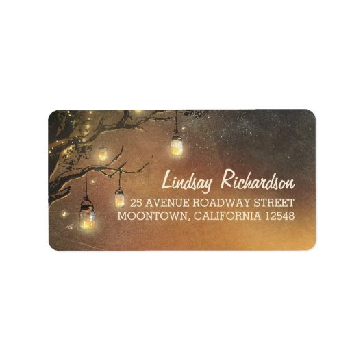 Vuurvliegjes Mason Jars boomtakken Bruiloft Etiket (Voorkant)