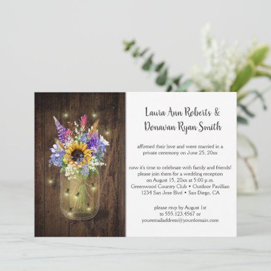 Vuurvliegjes Mason Jars Wilde Bloemen Ontvangst Al Kaart (Staand voorkant)