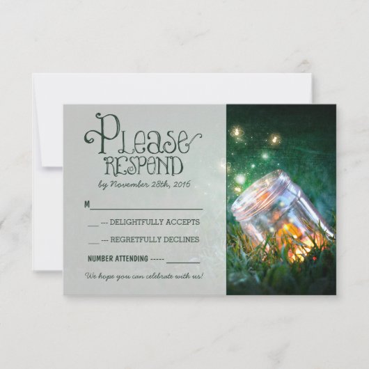 vuurvliegjes metselaar rustieke tuin bruiloft RSVP (Voorkant)