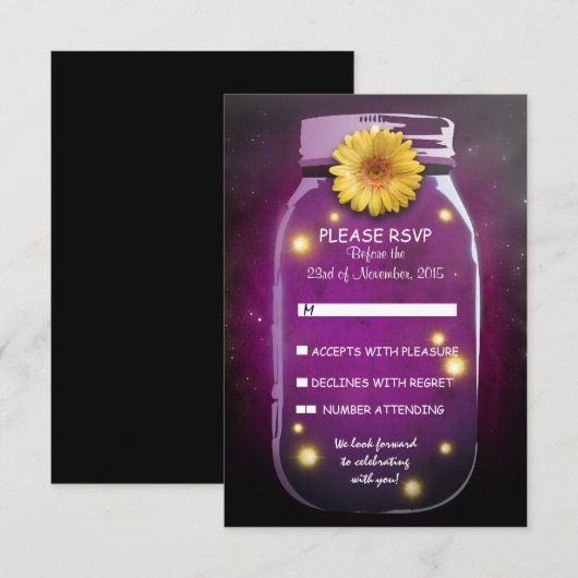 Vuurvliegjes & Metselwerk Pot Whimsical Huwelijks RSVP Kaartje (Voorkant / Achterkant)