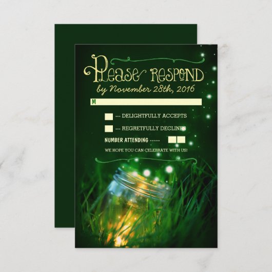 vuurvliegjes metson jar rustieke tuin bruiloft RSV RSVP Kaartje (Voorkant / Achterkant)