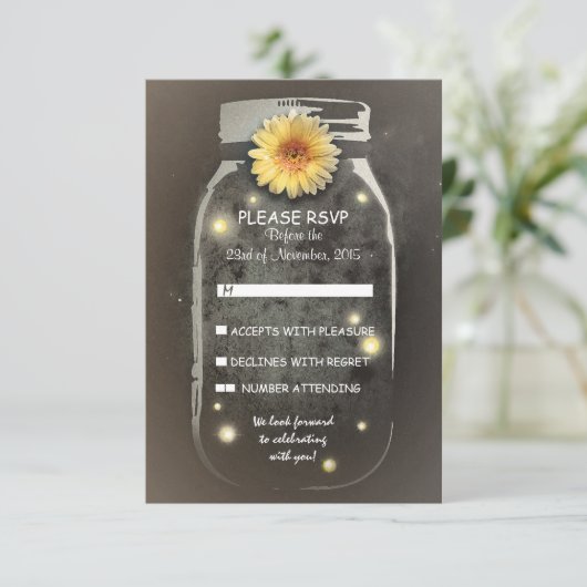 Vuurvliegjes & Rustieke Pot Whimsical Huwelijks RS RSVP Kaartje (Staand voorkant)