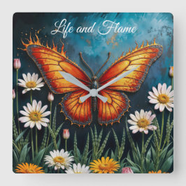 Vuurvlinder surrealistisch kunstwerk kamille natuu vierkante klok