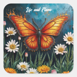 Vuurvlinder surrealistisch kunstwerk kamille natuu vierkante sticker